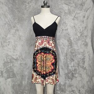 Y2K Wet Seal Babydoll Paisley Spaghetti Strap Dress XS Boho Indie Flowy Stretchy